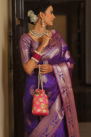 Purple Banarasi Woven Soft Silk Saree (50226_4)