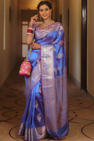 Royal Blue Banarasi Woven Soft Silk Saree (50226_5)