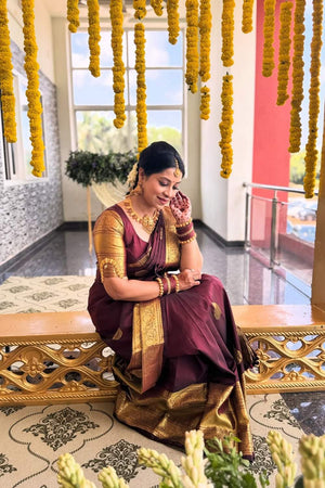 Brown Banarasi Woven Soft Silk Saree (50278)