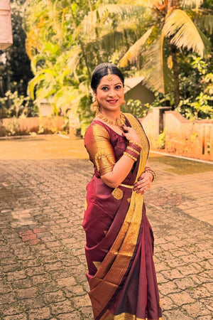 Brown Banarasi Woven Soft Silk Saree (50278)
