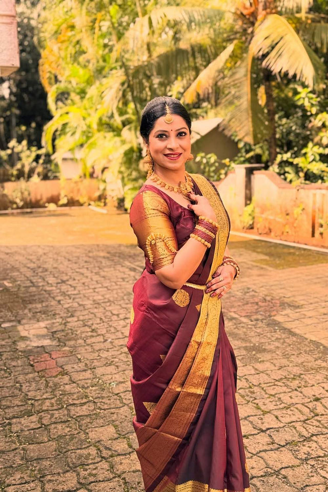 Brown Banarasi Woven Soft Silk Saree (50278)