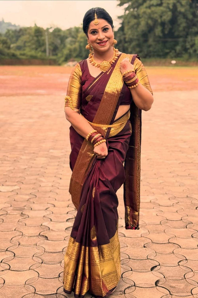 Brown Banarasi Woven Soft Silk Saree (50278)