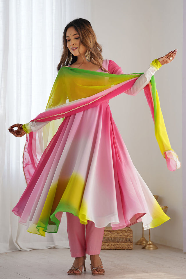 Pink Solid Georgette Anarkali Gown Set