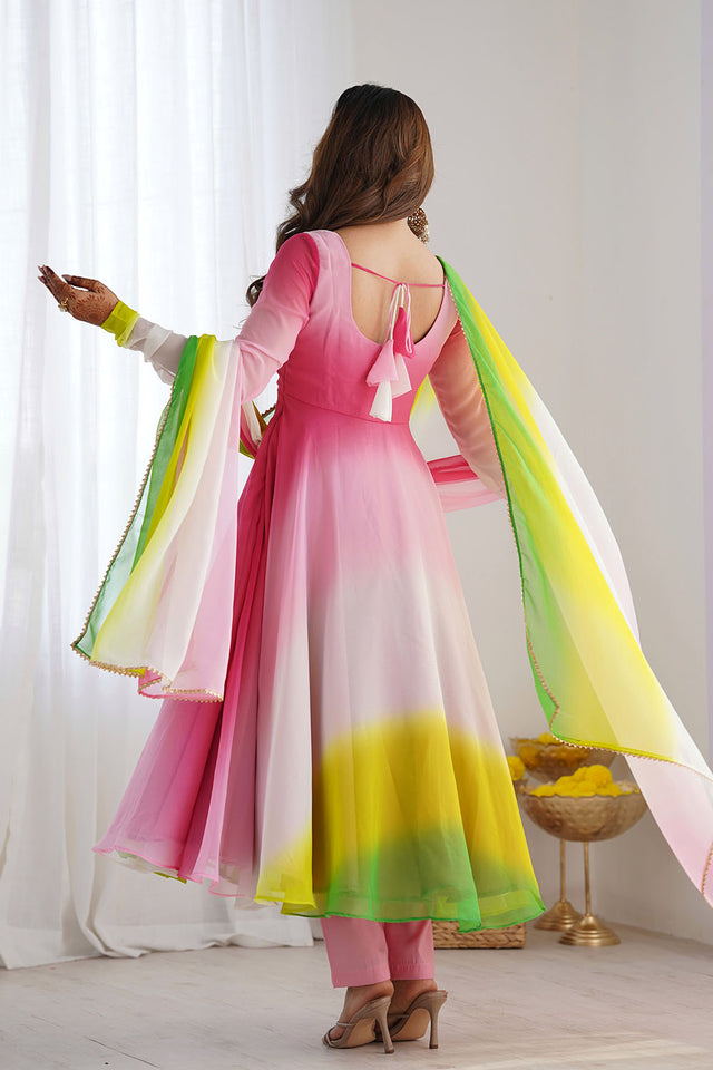 Pink Solid Georgette Anarkali Gown Set