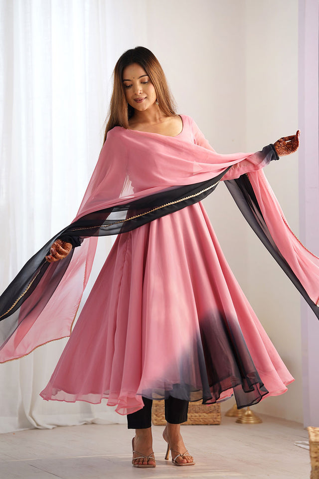 Multi-Color Solid Georgette Anarkali Gown Set