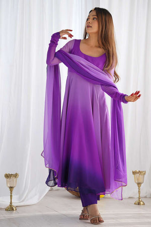 Violet Solid Georgette Anarkali Suit Set