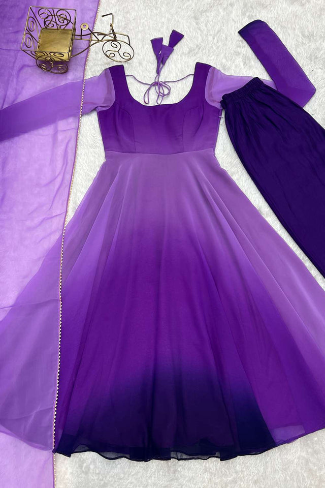 Violet Solid Georgette Anarkali Suit Set