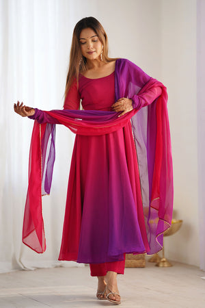 Multi-Color Solid Georgette Anarkali Gown Set