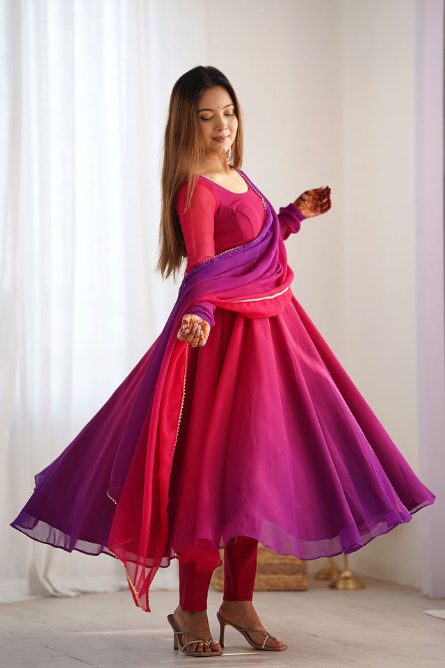 Multi-Color Solid Georgette Anarkali Gown Set