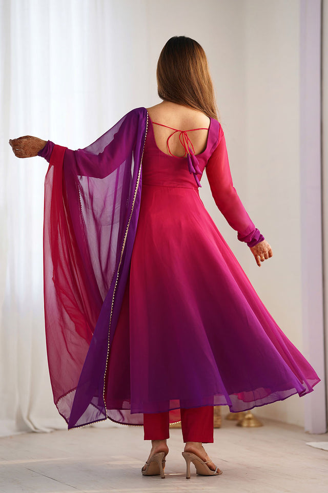 Multi-Color Solid Georgette Anarkali Gown Set