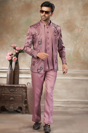 Men's Peach Embroidered Silk Jodhpuri Set