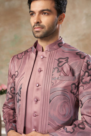 Men's Peach Embroidered Silk Jodhpuri Set