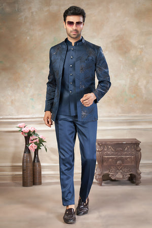 Men's Green Embroidered Silk Jodhpuri Set