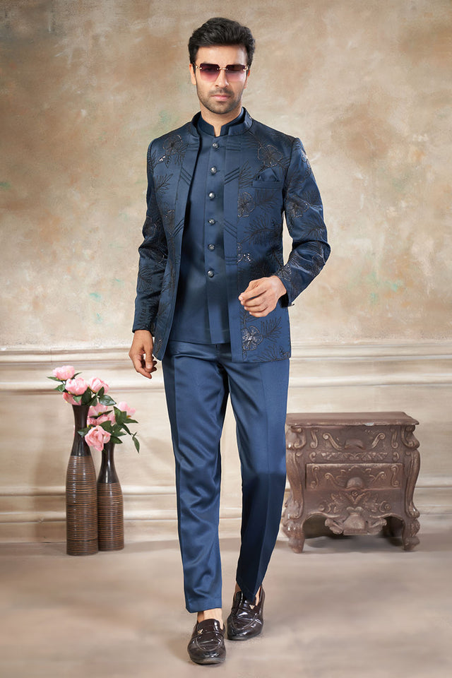 Men's Green Embroidered Silk Jodhpuri Set