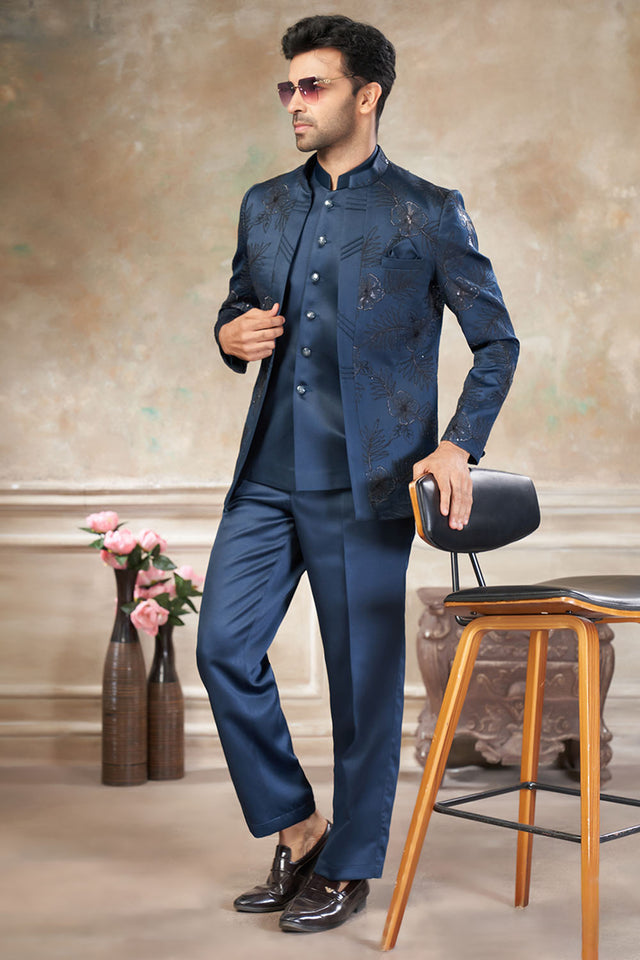 Men's Green Embroidered Silk Jodhpuri Set