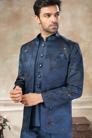 Men's Green Embroidered Silk Jodhpuri Set
