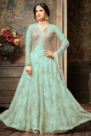 Light Green Floral Embroidered Net Gown
