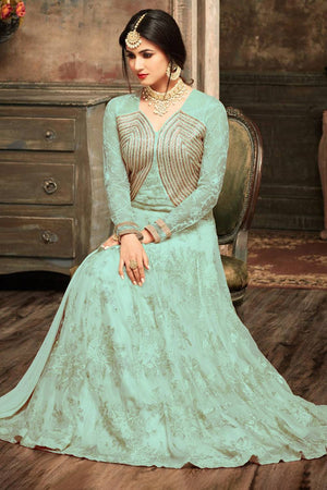 Light Green Floral Embroidered Net Gown