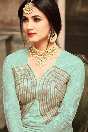 Light Green Floral Embroidered Net Gown