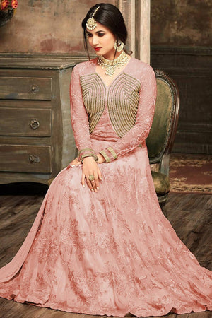 Peach Floral Embroidered Net Gown