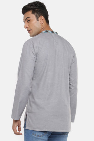 Men's Blended Cotton Short Kurta Top In Ash Grey