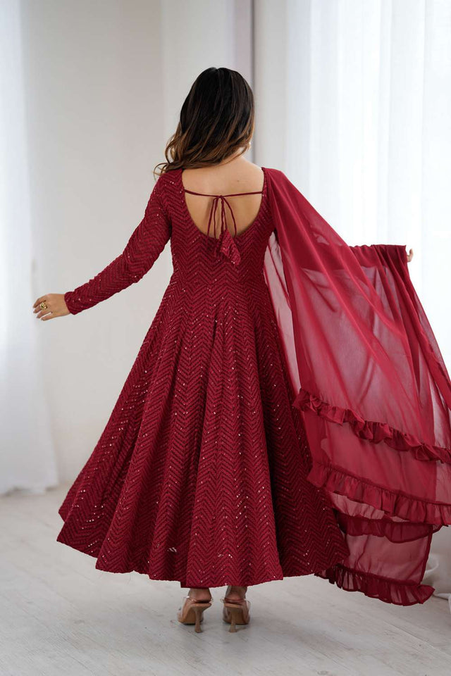 Maroon Sequin Georgette Anarkali Suit Set