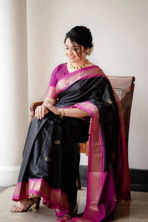 Black Banarasi Woven Soft Silk Saree (55108_1)
