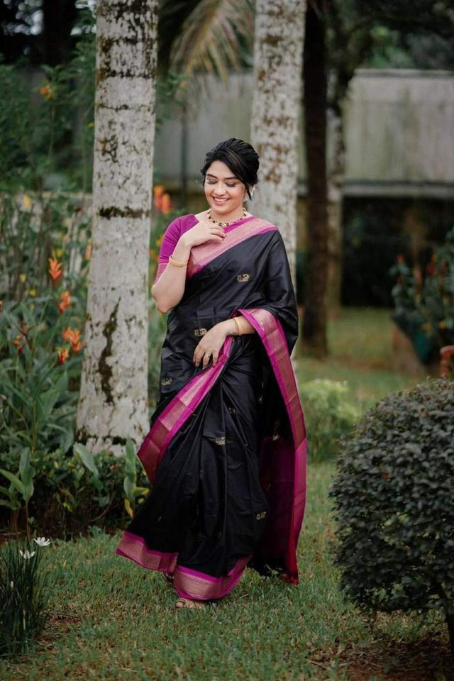 Black Banarasi Woven Soft Silk Saree (55108_1)