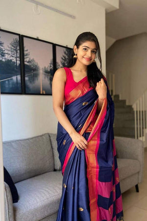 Blue Banarasi Woven Soft Silk Saree (55108_2)