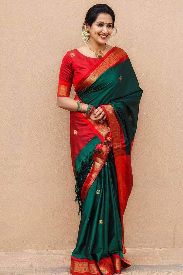Green Banarasi Woven Soft Silk Saree (55108_4)