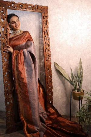 Grey Banarasi Woven Soft Silk Saree (55115)