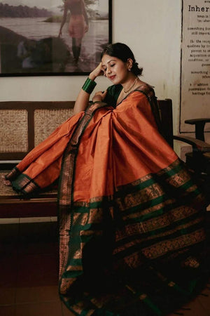 Orange Banarasi Woven Soft Silk Saree (55127_3)