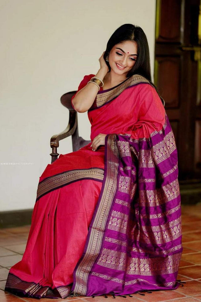 Pink Banarasi Woven Soft Silk Saree (55127_5)