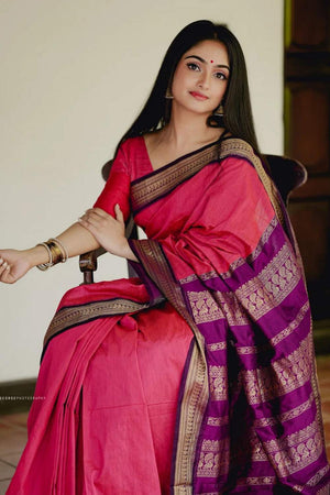 Pink Banarasi Woven Soft Silk Saree (55127_5)