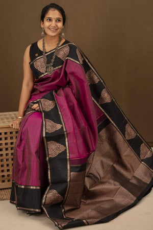 Pink Banarasi Woven Soft Silk Saree (55142)