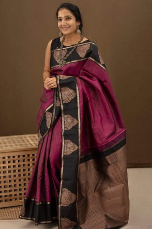 Pink Banarasi Woven Soft Silk Saree (55142)