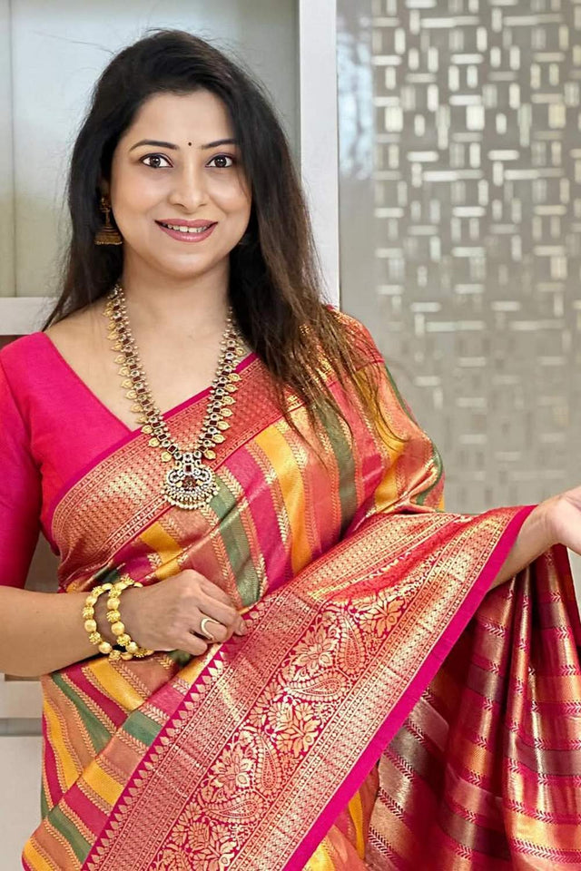 Multi Color Banarasi Woven Soft Silk Saree (55156)