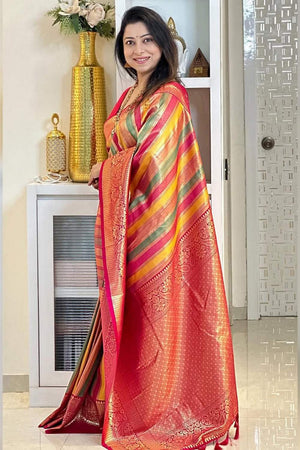 Multi Color Banarasi Woven Soft Silk Saree (55156)