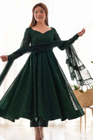 Dark Green Sequin With Embroidered Georgette Anarkali Suit Set