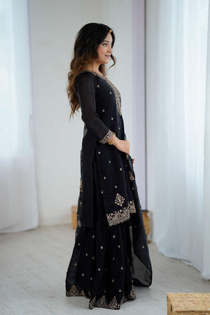 Black Sequin With Embroidered Silk Sharara Suit Set