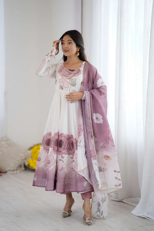 Multi Color Floral Printed Organza Anarkali Suit Set