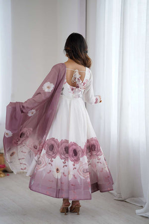 Multi Color Floral Printed Organza Anarkali Suit Set