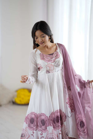 Multi Color Floral Printed Organza Anarkali Suit Set