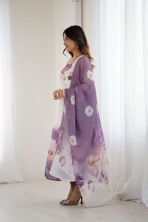 Multi Color Floral Printed Organza Anarkali Suit Set