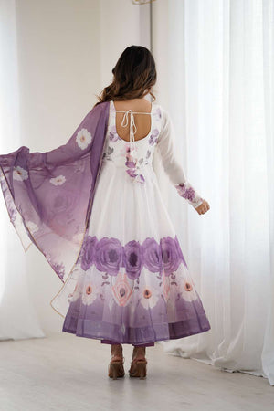 Multi Color Floral Printed Organza Anarkali Suit Set