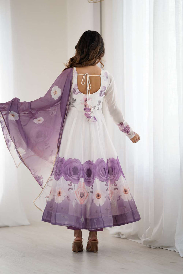 Multi Color Floral Printed Organza Anarkali Suit Set