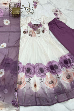 Multi Color Floral Printed Organza Anarkali Suit Set