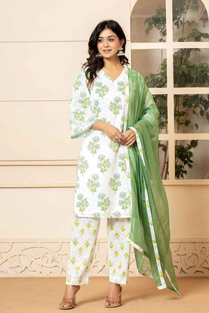 Multi-Color Floral Print Pure Cotton Kurti Pant Set