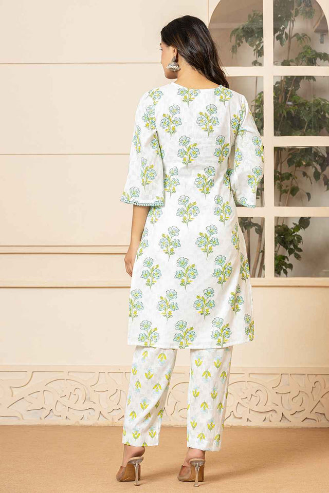 Multi-Color Floral Print Pure Cotton Kurti Pant Set