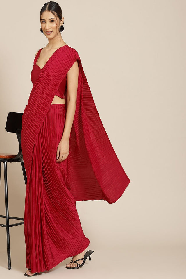 Women's Maroon Satin Silk Saree